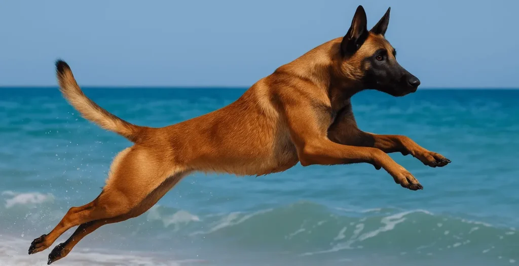 Бельгійська вівчарка малінуа стрибає